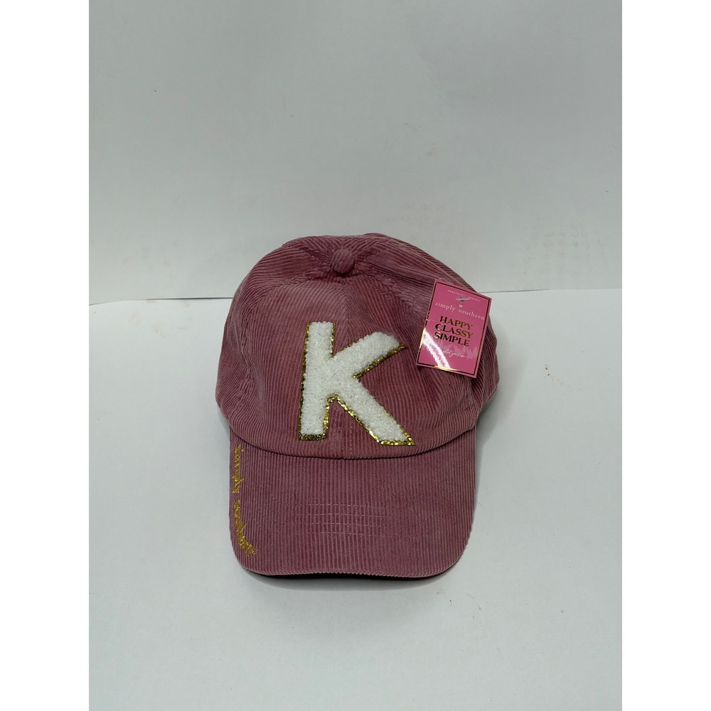 Simply Southern Pink Corduroy Baseball Cap Initial K Chenille Patch Hat NWT